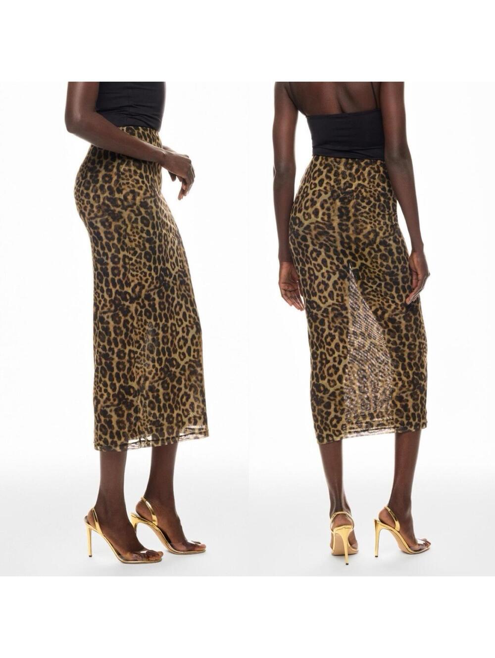 Ronny Kobo x RTR Leopard Print Mesh Bodycon Skirt - SM